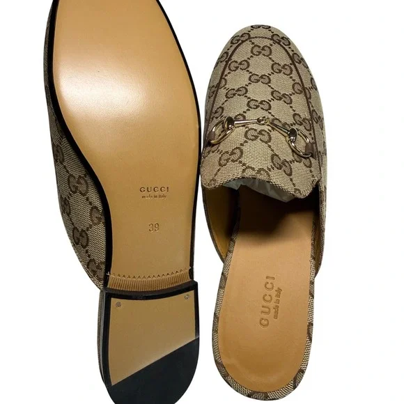 Gucci Princetown GG Supreme Canvas Horsebit Mules Beige Ebony 39 802163 KY980 - Picture 10 of 12